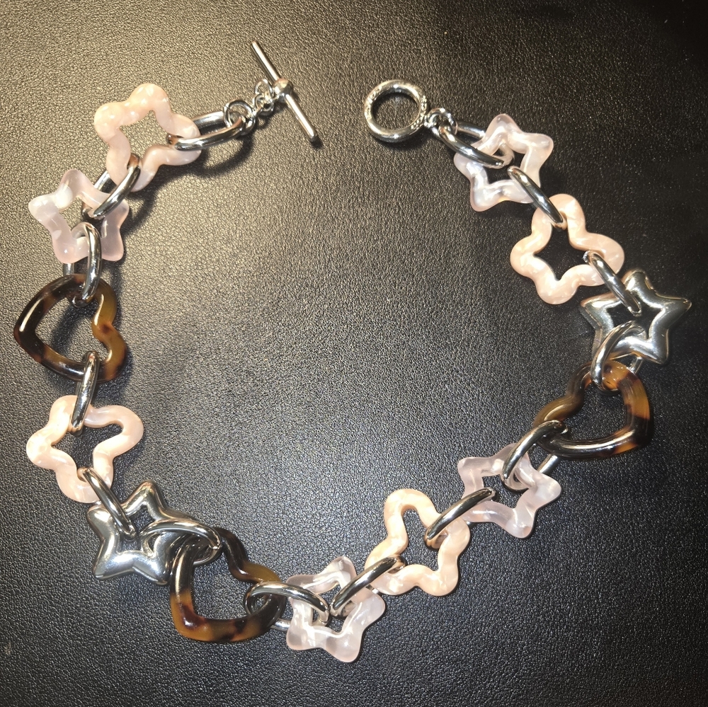 Coach Silver and Pink Star Necklace
